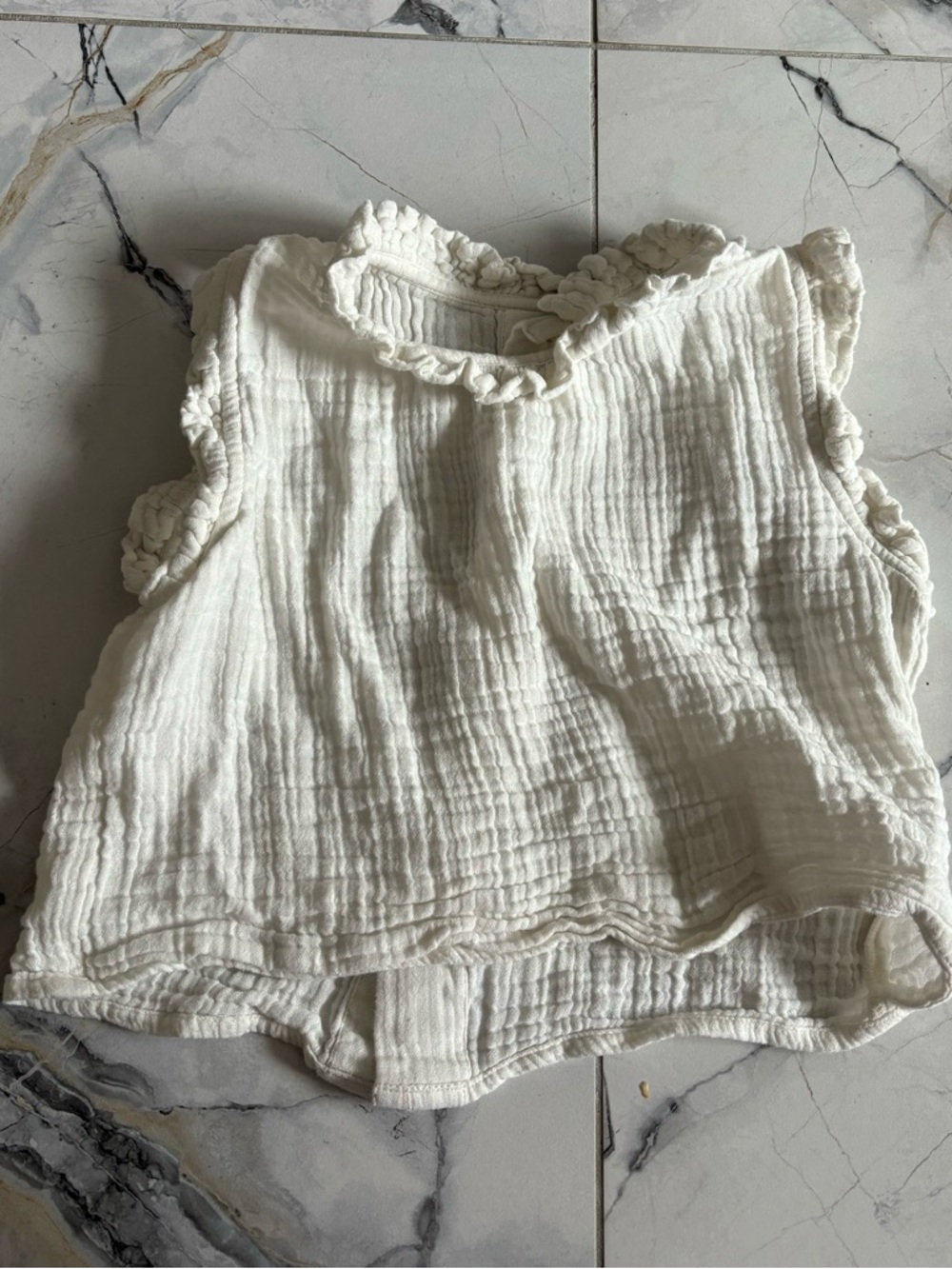 Baby Gauze Ruffle Tank Top - White